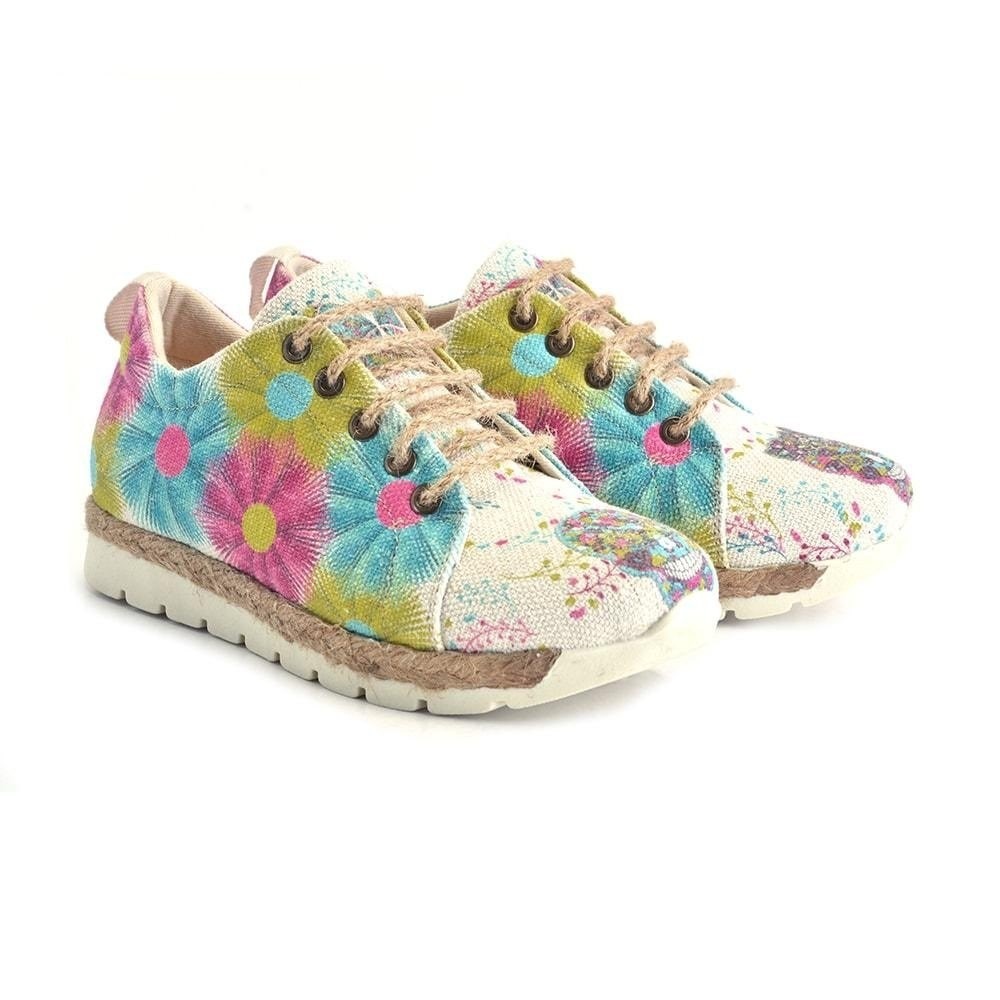 Goby Sneaker Shoes Floral Sugar Skull Printed Canvas Boho Colorful Size 8.5